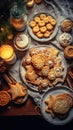 Tasty homemade Christmas cookies on the table. Gingerbread. Top view Royalty Free Stock Photo