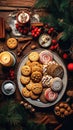 Tasty homemade Christmas cookies on the table. Gingerbread. Top view Royalty Free Stock Photo