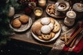 Tasty homemade Christmas cookies on the table. Gingerbread. Top view Royalty Free Stock Photo