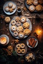 Tasty homemade Christmas cookies on the table. Gingerbread. Top view Royalty Free Stock Photo