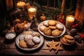 Tasty homemade Christmas cookies on the table. Gingerbread. Top view Royalty Free Stock Photo