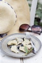 Tasty, homemade dumplings with blueberries - summer dish