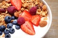 Tasty homemade granola served on wooden table. Healthy breakfast Royalty Free Stock Photo