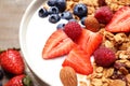 Tasty homemade granola served on wooden table. Healthy breakfast Royalty Free Stock Photo