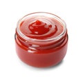 Tasty homemade tomato sauce in glass jar Royalty Free Stock Photo