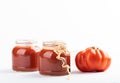 A Tasty homemade tomato sauce on jar with a white backround Royalty Free Stock Photo