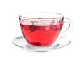 Tasty hot cranberry tea with rosemary and lemon in glass cup isolated on white Royalty Free Stock Photo