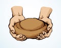 Vector drawing. Hands give a bread