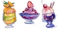 Tasty ice cream in a watercolor style. Aquarelle sweet dessert illustration set. Isolated desserts background element.
