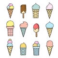 Tasty ice creams isolated on white. Hand drawing color sketch vector illustration.