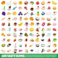 100 tasty icons set, isometric 3d style Royalty Free Stock Photo