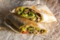 Tasty indian wrap with chicken meat and garam masala