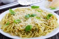 Tasty italian bucatini on white plate