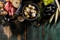 Tasty Italian Greek Mediterranean Food Ingredients Top View on G Royalty Free Stock Photo