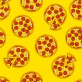 Tasty Italian pizza pattern. Delicious fast food meal. Background for cafe menu.