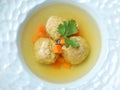 Tasty Jewish matzoh balls soup in dish Royalty Free Stock Photo