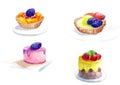 Tasty and juicy cakes with pieces of fruit and berries. Royalty Free Stock Photo