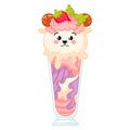 Tasty kawaii sheep shaped ice cream in glass with strawberry cartoon for summer