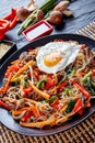 Korean japchae or chapchae vertical, top view