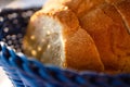 Tasty Loaves Of Traditional Homemade Bread In Blue Wooden Basket Royalty Free Stock Photo