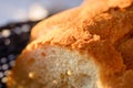 Tasty Loaves Of Traditional Homemade Bread In Blue Wooden Basket Royalty Free Stock Photo