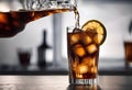 Tasty Long Island Ice Tea being poured into a tall glass with ice cubes, AI Generative Royalty Free Stock Photo