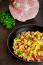 Tasty macaroni with vegetables and cut ham Royalty Free Stock Photo