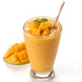 Tasty Mango Smoothie Shake Glass Isolated on White Background Royalty Free Stock Photo