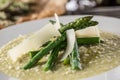 Tasty mediterranean meal risotto with asparagus