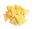 Tasty Mexican nachos chips on white background