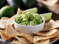Tasty mexican tortilla chips and guacamole