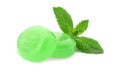 Tasty mint candies and leaves