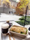 Tasty Morning Breakfast in a street Cafe Royalty Free Stock Photo