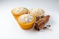 Tasty muffin cakes with cinnamon sticks