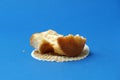 Tasty muffin closeup on a blue paper background Royalty Free Stock Photo