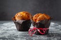 Tasty muffin closeup on dark background Royalty Free Stock Photo