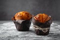 Tasty muffin closeup on dark background Royalty Free Stock Photo