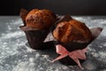 Tasty muffin closeup on dark background Royalty Free Stock Photo