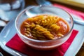 Tasty and nutritious tomato soup with fresh pasta, dietary meal Royalty Free Stock Photo