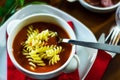 Tasty and nutritious tomato soup with fresh pasta, dietary meal Royalty Free Stock Photo