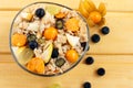 Tasty oatmeal porridge or muesli with berries