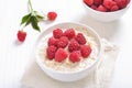 Tasty oatmeal porridge with raspberries