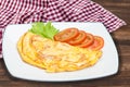 Tasty Omelet Eggs Breakfast Photo on Wooden Background