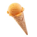 Tasty orange icecream in a cone