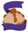 Delicious Bread of the Dead decorated with purple ribbon, Vector illustration