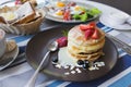 tasty pancake with strawberries Royalty Free Stock Photo