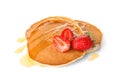 Tasty pancakes with maple syrup and fresh berries Royalty Free Stock Photo
