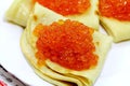 Tasty pancakes with soft caviar