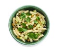 Tasty pasta salad on background Royalty Free Stock Photo