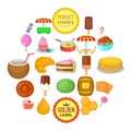 Tasty pastry icons set, cartoon style